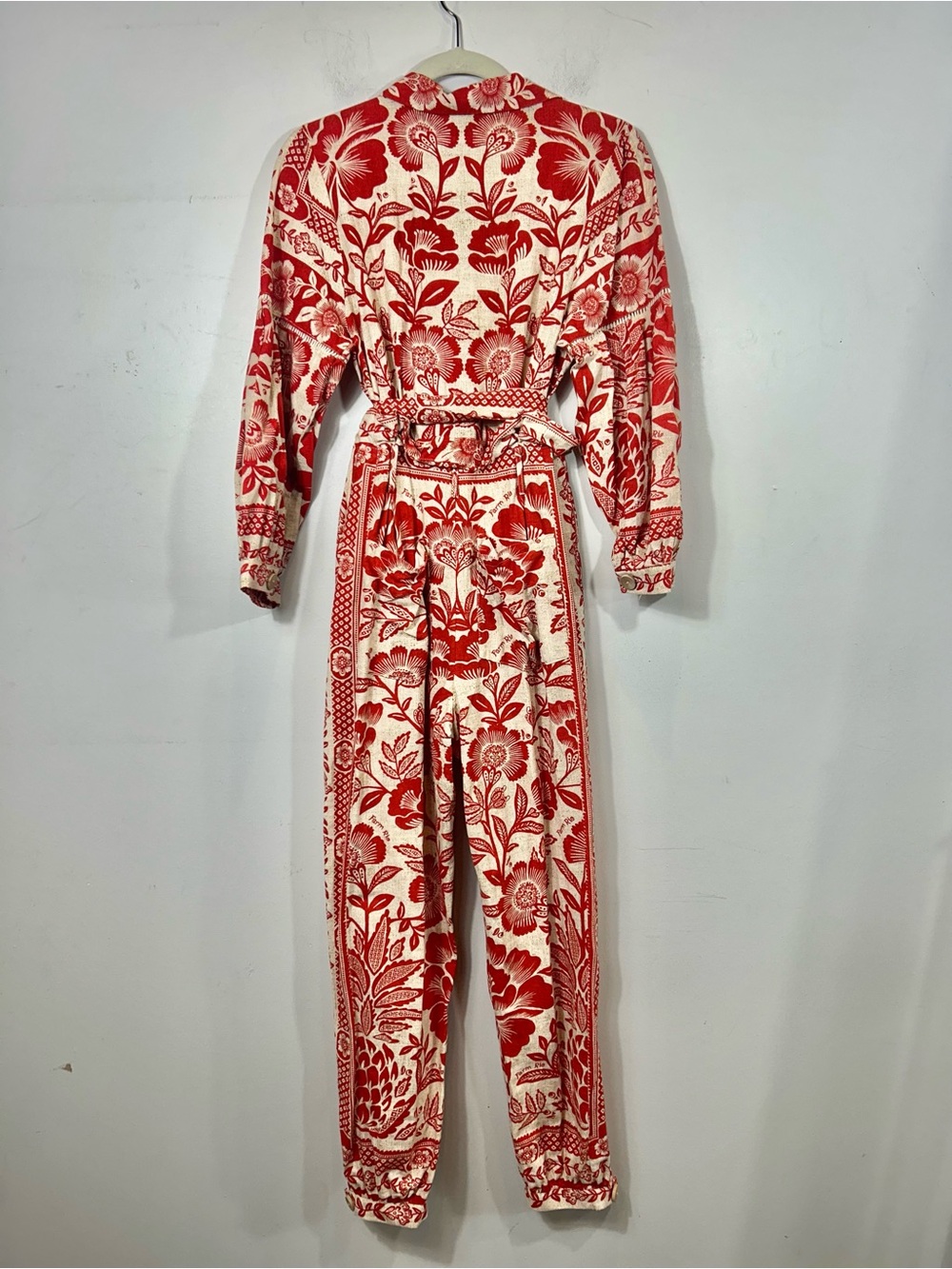 FARM Rio Red Tropical Tapestry Print Long Sleeve Belted Jumpsuit - Picture 3 of 5